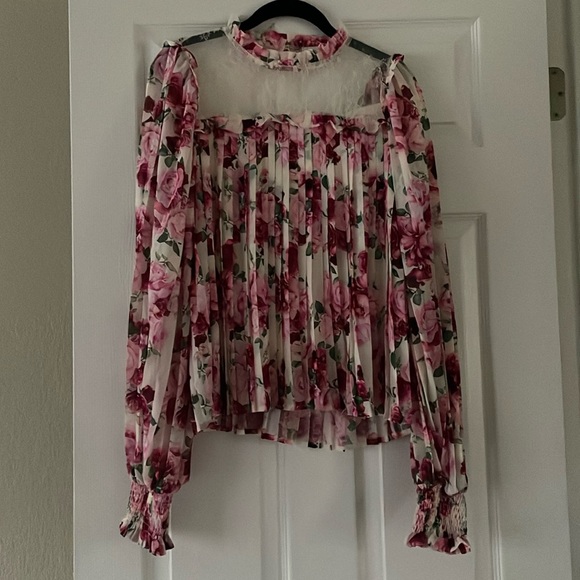 Aura Tops - Aura Blouse (Red/Pink Floral Design)